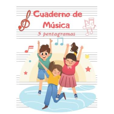 Imagem de Cuaderno de Música 5 pentagramas: Libreta para notación musical para niños, papel pautado, 5 pentagramas por página, pentagrama grande, pauta ancha, A4, 110 páginas