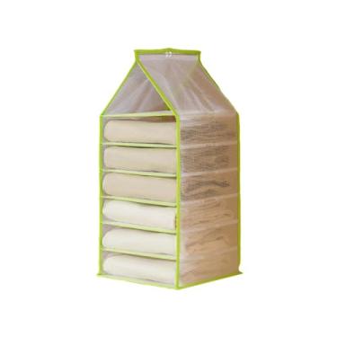 Imagem de ESTINTENG Guarda-roupa suspensa, calças, armazenamento de roupas, bolsa de pendurar, bolsa de divisória de roupas, caixa de bolsa organizadora de PVC em camadas doméstica-6 grade verde