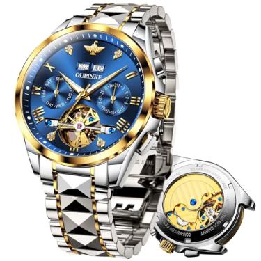 Imagem de Relógios Automáticos de Aço Inoxidável Masculino Tourbillon Esqueleto Relógios de Pulso Mecânicos Sem Bateria, Impermeável Luxuoso Relógio Suíço Masculino, Relojes de Hombre, blue dial, Round