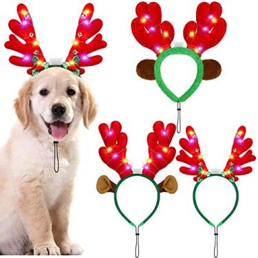 Imagem de Pedgot 3 peças de faixas de cabeça de LED para animais de estimação com chifres de rena para Natal, acessórios de suprimentos de Natal