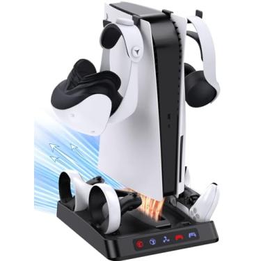 Imagem de Estação de resfriamento TwiHill para PS5 com controlador duplo e estação de carregamento do controlador PlayStation VR2, Acessórios PS5 com carregador de controlador (Não suporta PS5-Slim)