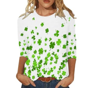 Imagem de Camiseta feminina do Dia de São Patrício manga 3/4 Irish Shamrock Holiday camiseta manga curta casual blusa gola redonda, Bronze, XXG