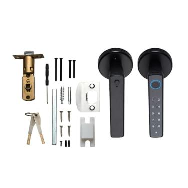 Imagem de XCPHGFM Smart Lock Fechadura de porta de entrada sem chave Maçaneta Fechadura de porta com senha Tuya App Operação remota BT Fechadura de porta biométrica sem chave 4 em 1 para porta de quarto de cas