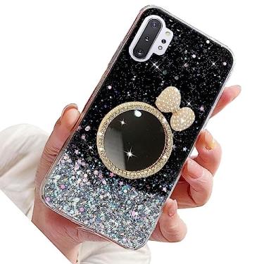 Imagem de Rnrieyta Capa Miagon com glitter para Huawei P30 Pro, capa protetora de silicone macia e fina com estrela brilhante para meninas e mulheres, laço espelhado preto