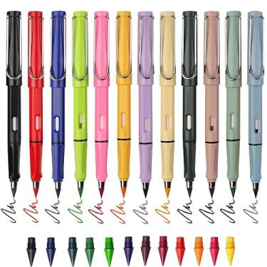 Imagem de Abamabby Lápis mágico sem tinta, infinito, lápis mágicos, infinito, com borracha, lápis eternos, reutilizáveis, lápis de cor, 12 peças mistas + 12 peças de pontas de lápis de cor