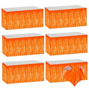 Imagem de Pacote com 6 Saias de Mesa com Franja de Folha Metálica Laranja 73 x 273 cm para Tinsel Streamer Guirlanda Cortinas Pano de Fundo para Desfile Boias de Casamento Chá de Bebê Aniversário Decoração de Festa de Halloween