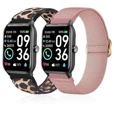 Imagem de Lzwldan Pacote com 2 pulseiras de relógio de nylon elástico compatíveis com relógio inteligente Woneligo/Fitpolo IDW13, pulseiras elásticas macias para FITVII H56/Gydom IDW19/Faweio IDW19/Amzhero