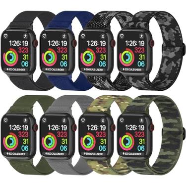 Imagem de ThunderFit Pulseira de nylon para relógio inteligente – Compatível com Apple Watch, pulseira ajustável pacote com 8 (preto carvão, azul marinho, verde militar, cinza escuro, camuflagem verde, camuflagem cinza, camuflagem deserto, camuflagem de pele de cobra, 40 mm)