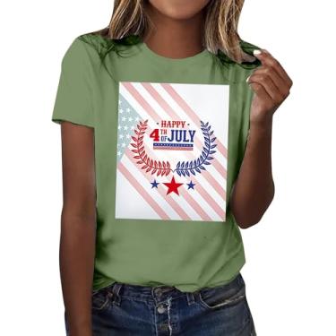 Imagem de Camiseta feminina Happy 4th of July com estampa patriótica da bandeira dos EUA para festa de verão, Verde, GG