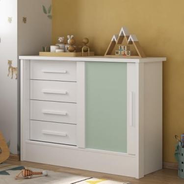 Imagem de Cômoda Infantil 1 Porta 4 Gavetas Maya Espresso Móveis Branco/Verde