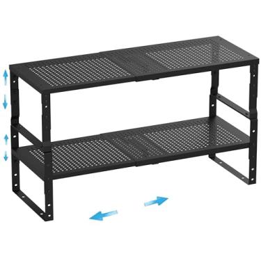 Imagem de Wobmmi Porta-temperos expansível, ajustável e empilhável, organizador de prateleira de bancada de cozinha, prateleiras de armazenamento de despensa de metal - solução de armazenamento que economiza