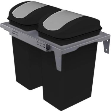 Imagem de Lixeira Dupla Deslizante 15L Flat Cozinha Aço Pintado Preto com Corrediças Telescópicas Piva
