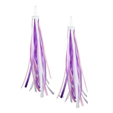 Imagem de kowaku Crianças fitas de bicicleta borla fitas vibrantes dinâmicas duráveis fitas coloridas fitas de guiador de bicicleta para monociclos, Rosa Roxo Branco