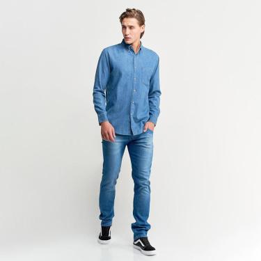 Imagem de Camisa Masculina Jeans Azul Lisa - 2-Masculino