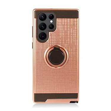 Imagem de Eaglecell - Para Samsung Galaxy S22 Ultra 6,8 polegadas (SM-S908) - Capa de telefone à prova de choque com suporte de anel - RS2 ouro rosa
