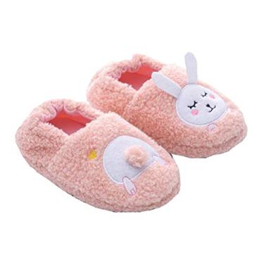Imagem de Csfry Pantufas de pelúcia macia premium para bebês meninas, sapatos quentes de inverno para casa, Rosa/C086, 11-12 Little Kid