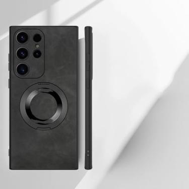 Imagem de Capa de celular com suporte de anel magnético para Samsung Galaxy S24 S23 Ultra S22 S21 Plus A13 A33 A53 A14 A24 A34 A54 A35 A55 Capa de couro, preta, para Galaxy S23