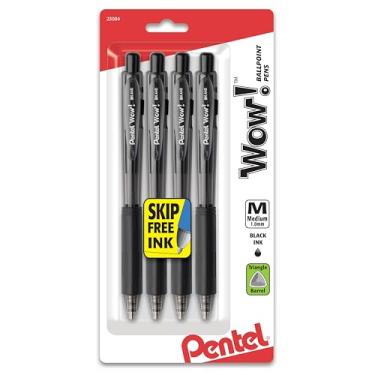 Imagem de Pentel WOW! Canetas esferográficas retráteis, linha média, tinta preta, pacote com 4 (BK440BP4A)