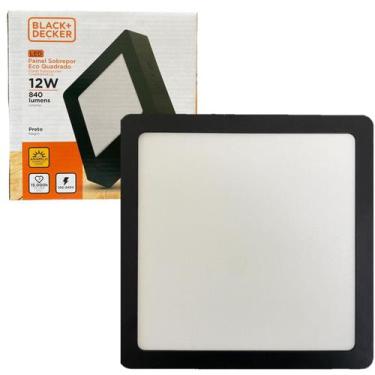 Imagem de Kit 5 Plafon Quadrado Sobrepor 12w Preto Branco Quente 3000k - Black+D