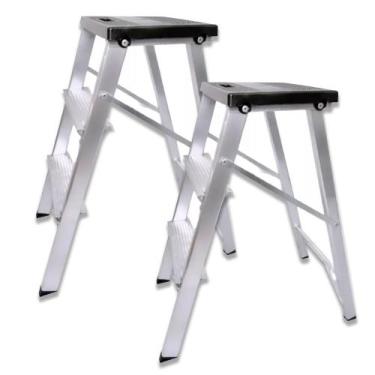 Imagem de Kit 2 Escada Banco 2 Degraus Alumínio Dobrável Portátil - HM GARCIA