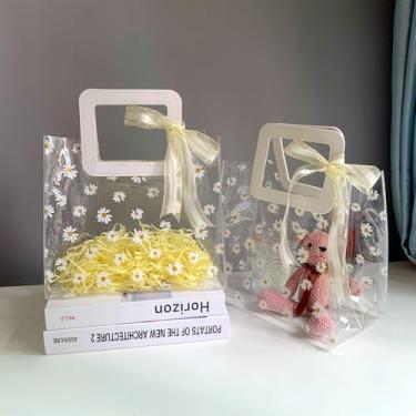 Imagem de YMASELA Bolsa de presente transparente com alças (24 x 22 x 14 cm, 2 peças) Bolsa de plástico resistente à prova d'água para festa, sacola de compras de PVC transparente de varejo de mercadoria