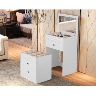 Imagem de Penteadeira Maquiadora Porta Maquiagem Com Banqueta Branca - Casa e Be