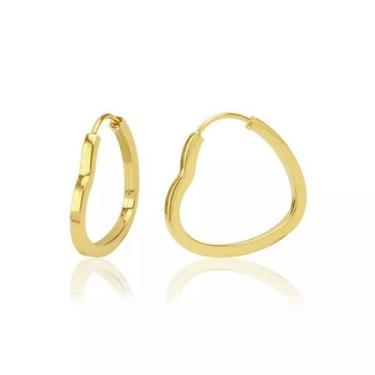 Imagem de Brinco de ouro 18k Argola Coração 1,5CM - Elegancy Joias