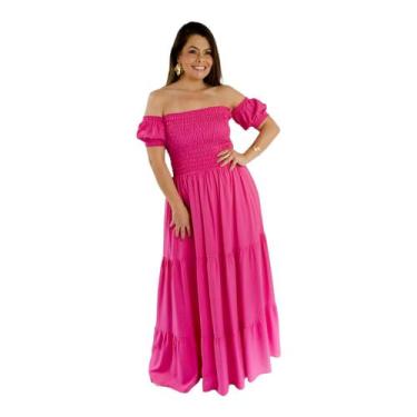 Imagem de Vestido Longo Lastex Ciganinha Saia Três Marias  - Dineia Cintra, Pink