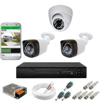 Imagem de Kit Cftv 3 Câmeras Segurança 720p 20m Dvr Full Hd 4 Ch S/ Hd - Protec