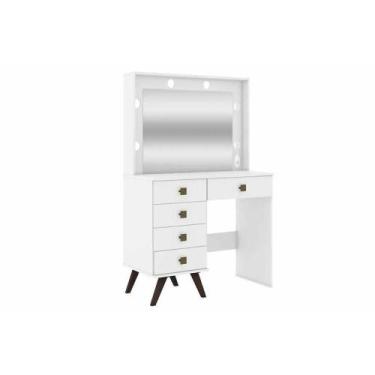 Imagem de Penteadeira Camarim Juvenil MSM 437 c/ 5 Gavetas e Espelho Branco - Mo