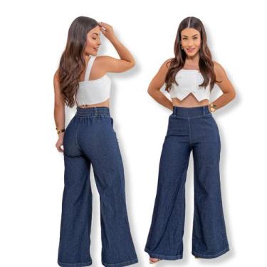 Imagem de Calça Jeans Feminina Pantalona com Lycra Wide Leg Cintura Alta - PODER