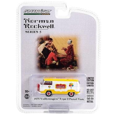 Imagem de 1971 Type 2 Panel Van Yellow and White with Red Interior Percevel Circus Norman Rockwell Series 5 1/64 Diecast Model Car by Greenlight 54080F