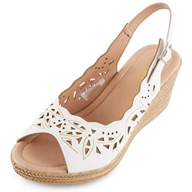 Imagem de Alexis Leroy Sandália feminina com salto cunha recortada na gáspea peep toe, Branco, 35