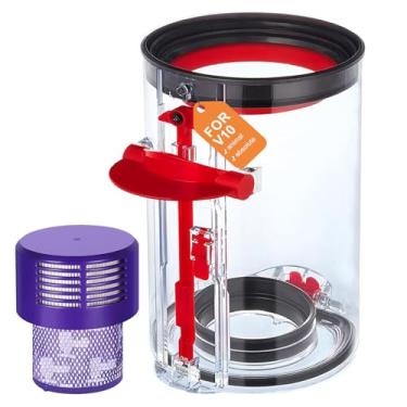 Imagem de Substituição atualizada para aspirador de pó Dyson V10 (SV12), peça nº 969509-01, recipiente grande para aspirador de pó com filtro para balde de poeira transparente Dyson V10 SV12