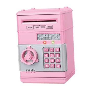 Imagem de menolana Cofrinho para caixa de economia de dinheiro, rolagem automática, com recipiente de caixa eletrônico de senha para crianças de 3 a 9 anos, Rosa