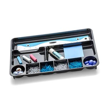 Imagem de Officemate Organizador de gaveta de mesa de plástico reciclado, nove compartimentos, 35 x 23 x 3 cm, preto