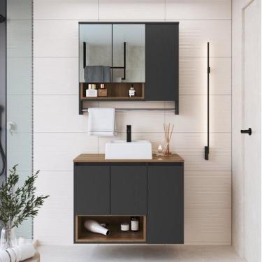 Imagem de Conjunto para Gabinete Suspenso 80cm com Cuba e Espelheira 3 Portas co