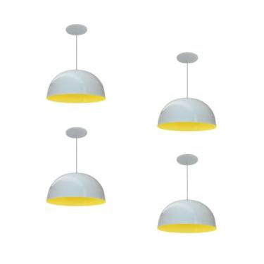 Imagem de Kit 4 Luminária Pendente Meia Lua 24cm Interior Amarelo Com Fiação 110