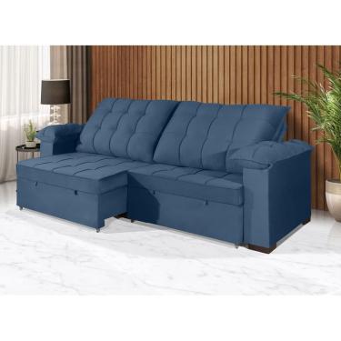 Imagem de Sofá Retrátil e Reclinável 2,70m Canadá ESTILO ESTOFADOS - Sude Veludo cor "Azul"
