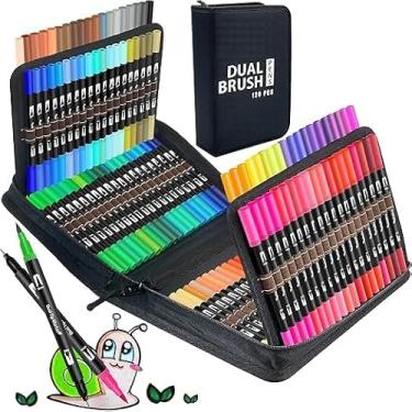 Imagem de Kit Canetinhas Coloridas 120 Cores com Pontas Duplas, Conjunto Caneta Brush para Livros de Colorir para Crianças e Adultos, Canetinha Brush para Desenho, Ponta Fina e Pincel (120 cores)