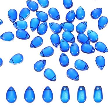 Imagem de PATIKIL Grânulos de gota de vidro tcheco, 50 peças de contas de semente de vidro transparente perfuradas na parte superior contas de gota de chuva de cristal, azul claro, 6 x 9 mm