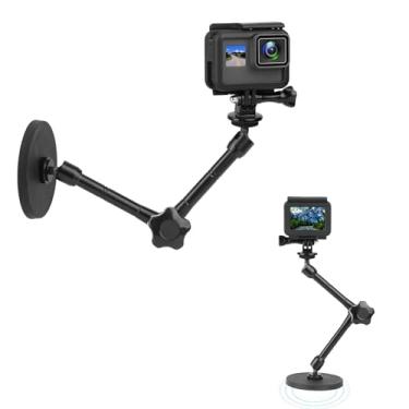 Imagem de Mippko - Suporte magnético para câmara GoPro Hero/Insta 360, DJI OSMO/AKASO, base de revestimento de borracha magnética de diâmetro de 3,5 polegadas, braço de liga de alumínio ajustável de 10