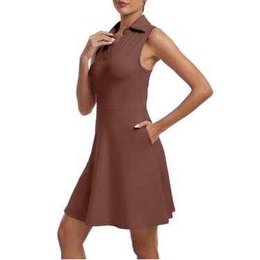 Imagem de FKEEP Vestido feminino de golfe com decote em V com shorts e bolsos para treino atlético, 06 Marrom, P