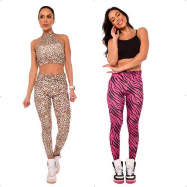 Imagem de Legging Vibs Fitwear Cós Franzido Kit com 2 Estampas, G