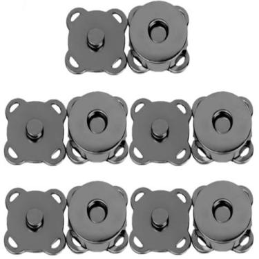 Imagem de Kit 5 Botões Magnéticos 18mm Fecho Imantado Preto P/ Costurar imã - Fa