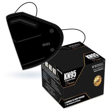 Imagem de Máscara Descartável KN95 Premium WWDoll Cinco Camadas Preta