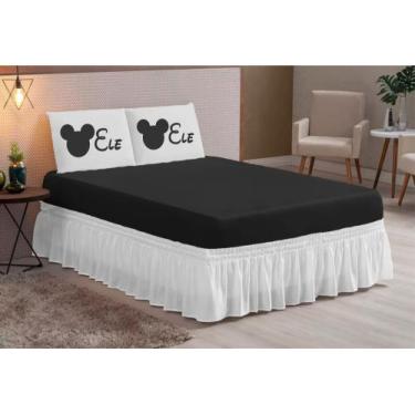 Imagem de Jogo de lençol casal queen 03 peças estampado ELE/ELE PRETO BRANCO - A