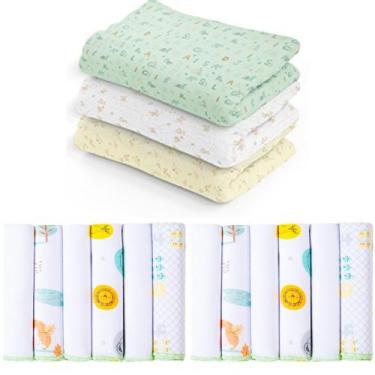 Imagem de Kit 15 Peças Bebe - 3 Cueiros Estampados+12 Paninho De Boca - Dugu, Ne