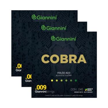 Imagem de Kit 3 Encordoamentos Violão Giannini Aço Cobra Bronze GEEWAK 85/15 0.0