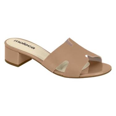 Imagem de Tamanco Feminino Moleca Saltinho Bloco Baixo Slide Básico, Nude, 35
